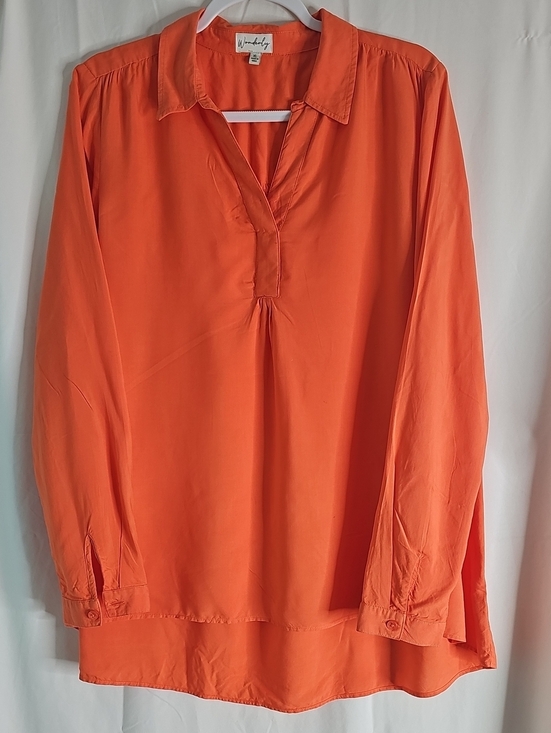 Wonderly Tops - Wonderly Bright Orange V-Neck Long Sleeve Tunic